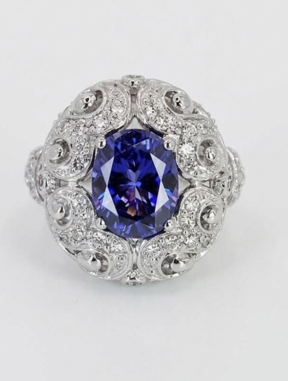Retired Victoria Wieck Tanzanite & Diamond Simulant Ring Sterling Silver Sz 7